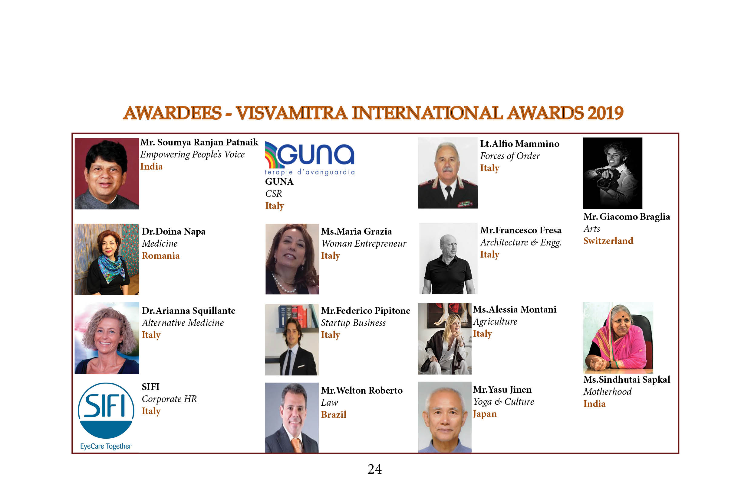 Visvamitra International Award, 30th November 2019